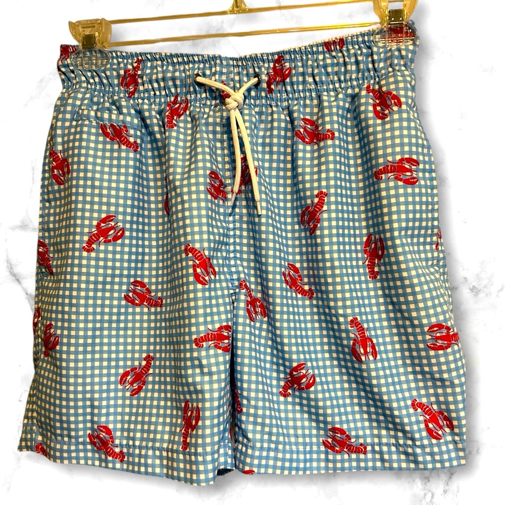 Charleston Threads EUC Blue and Red Lobster Print Men Swim Trunks size M
